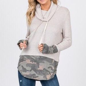 Camo Block Waffle Knit Top